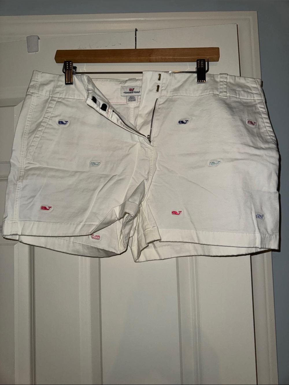 Vineyard Vines White Embroidered Multi-Color Whale Jean Shorts
